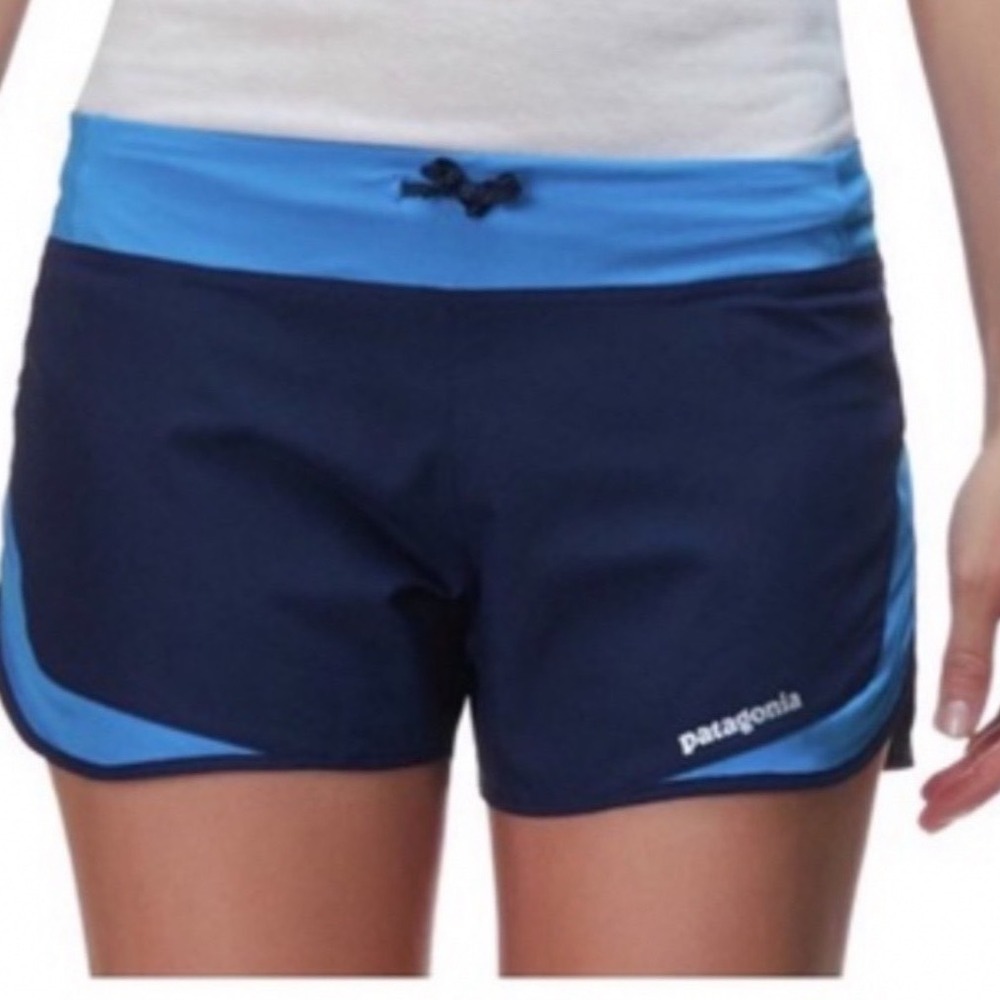 Patagonia Womens Strider Running Shorts Blue Size M Zipper Pocket Drawstring